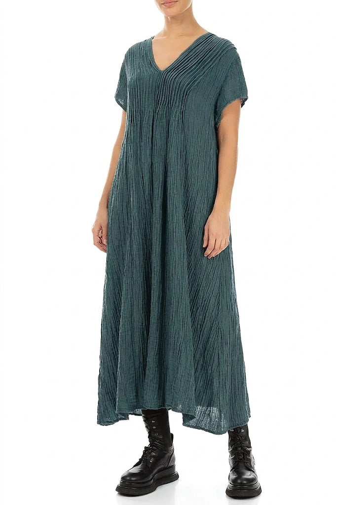 Romantic Crinkled Deep Turquoise Silk Dress 3