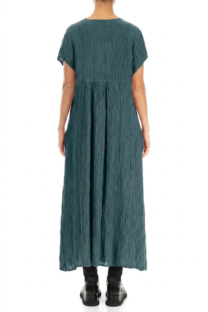 Romantic Crinkled Deep Turquoise Silk Dress 2