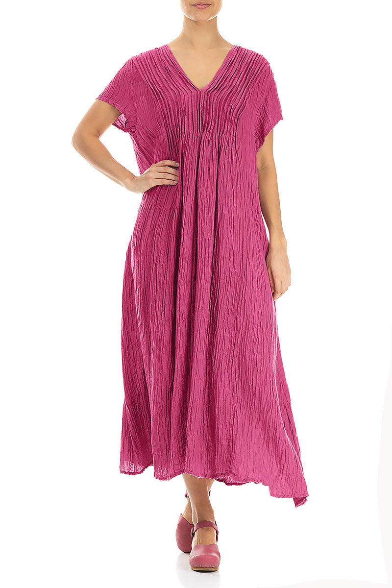 Romantic Crinkled Fuchsia Silk Dress 4