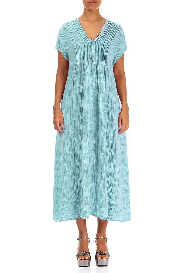 Romantic Crinkled Ice Blue Silk Dress