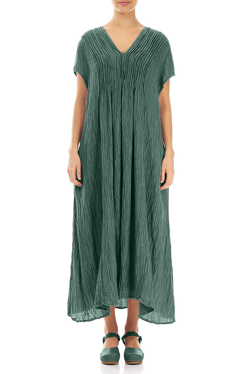Romantic Crinkled Sage Silk Dress 1