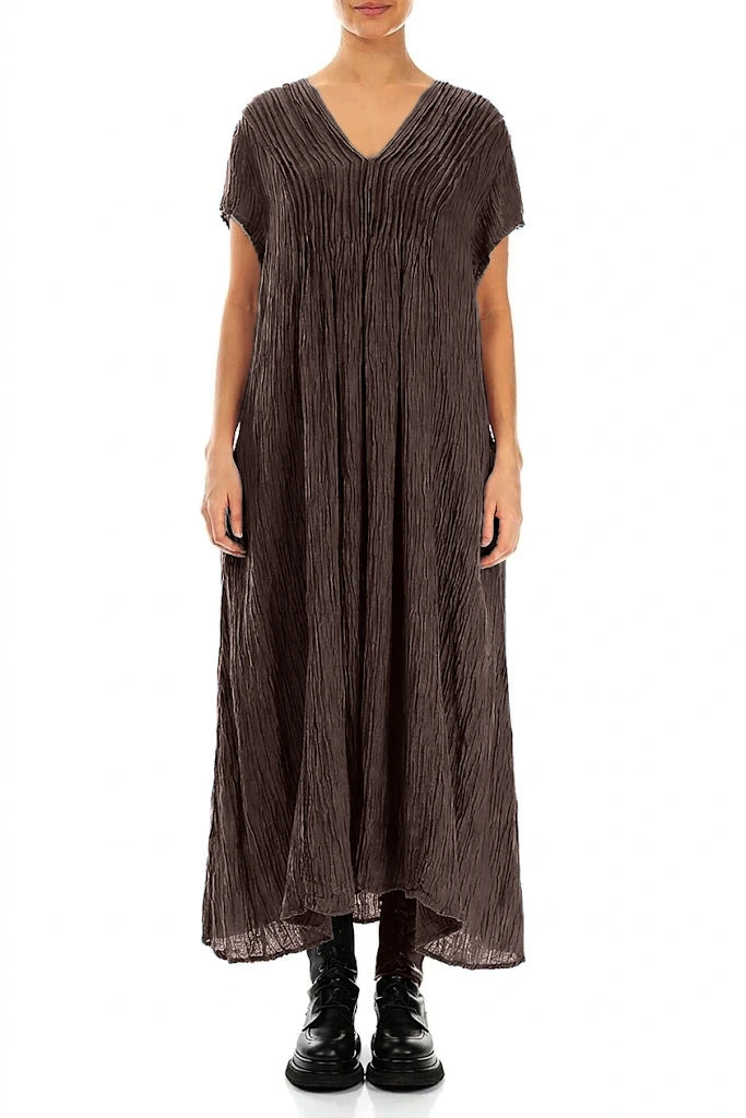 Romantic Crinkled Truffle Brown Silk Dress 1