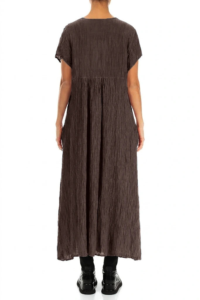 Romantic Crinkled Truffle Brown Silk Dress 2