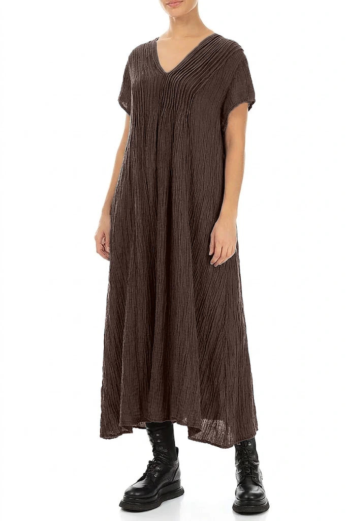 Romantic Crinkled Truffle Brown Silk Dress 3