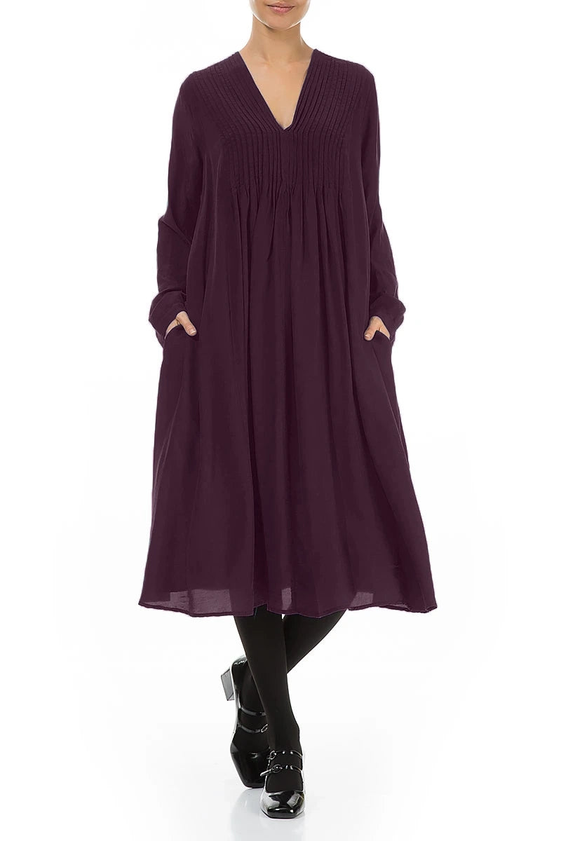 Romantic Deep Plum Silk Bamboo Midi Dress 4