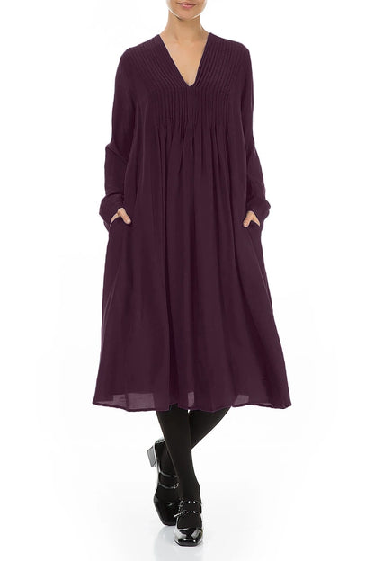 Romantic Deep Plum Silk Bamboo Midi Dress 4