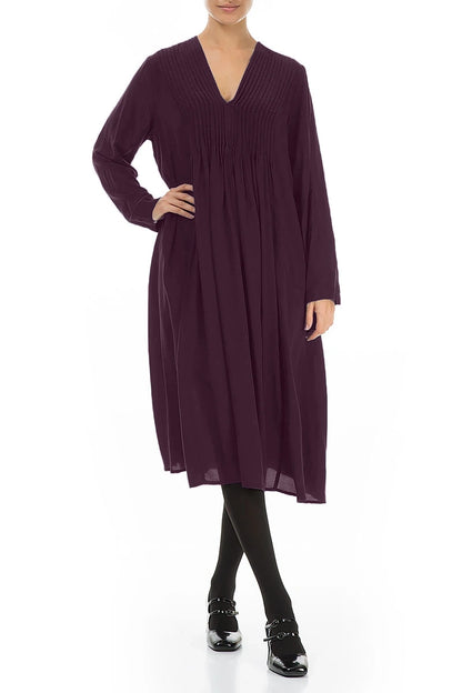 Romantic Deep Plum Silk Bamboo Midi Dress 5
