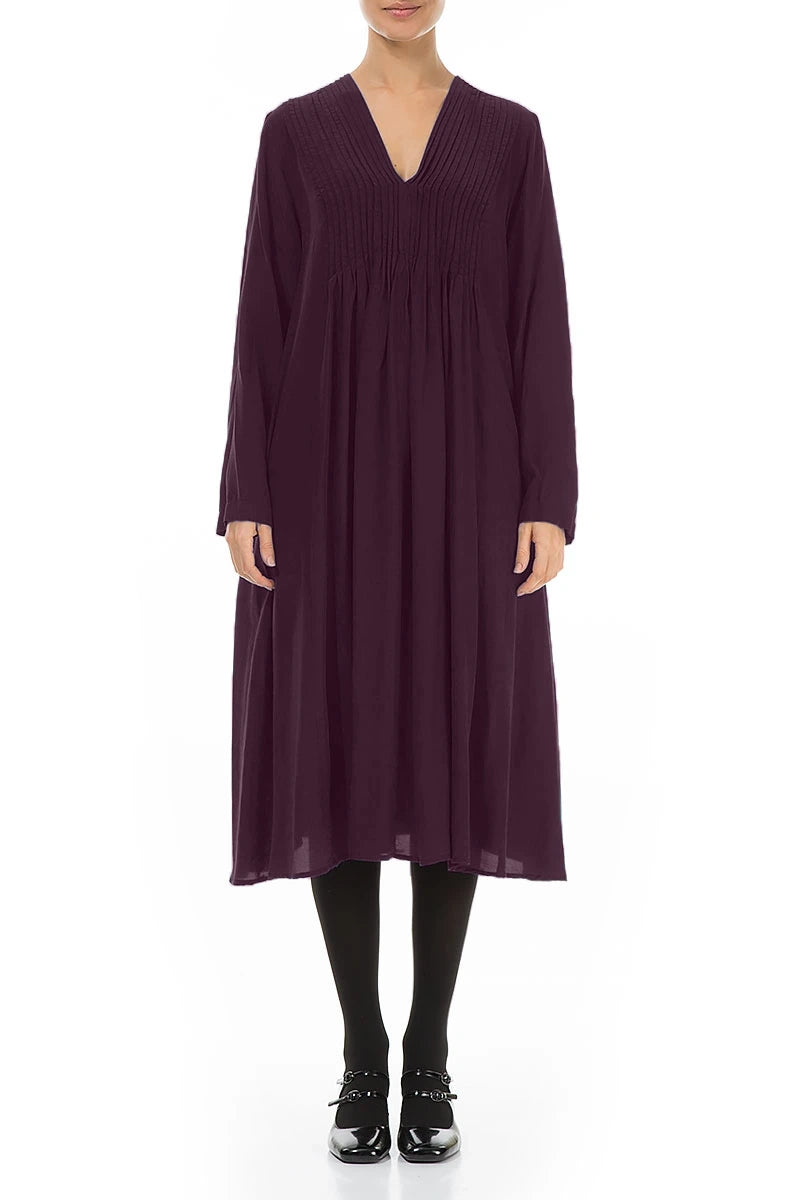 Romantic Deep Plum Silk Bamboo Midi Dress 1