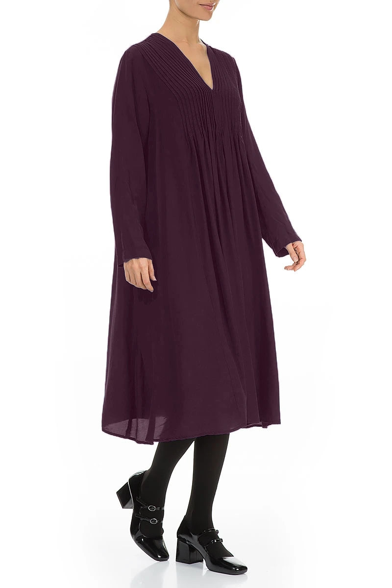 Romantic Deep Plum Silk Bamboo Midi Dress 3