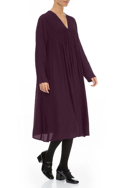Romantic Deep Plum Silk Bamboo Midi Dress 3