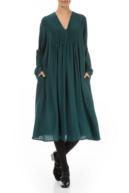 Romantic Emerald Silk Bamboo Midi Dress