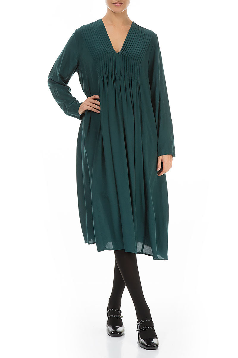 Romantic Emerald Silk Bamboo Midi Dress