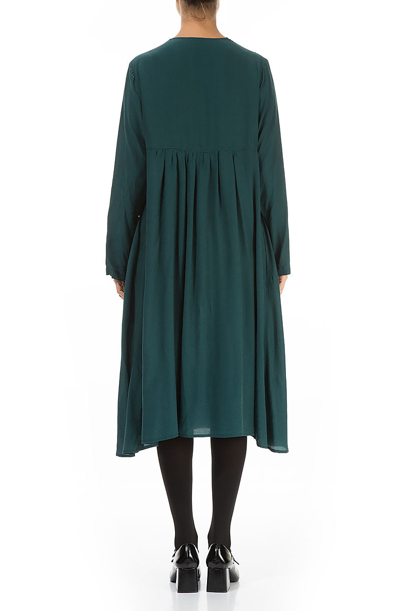 Romantic Emerald Silk Bamboo Midi Dress