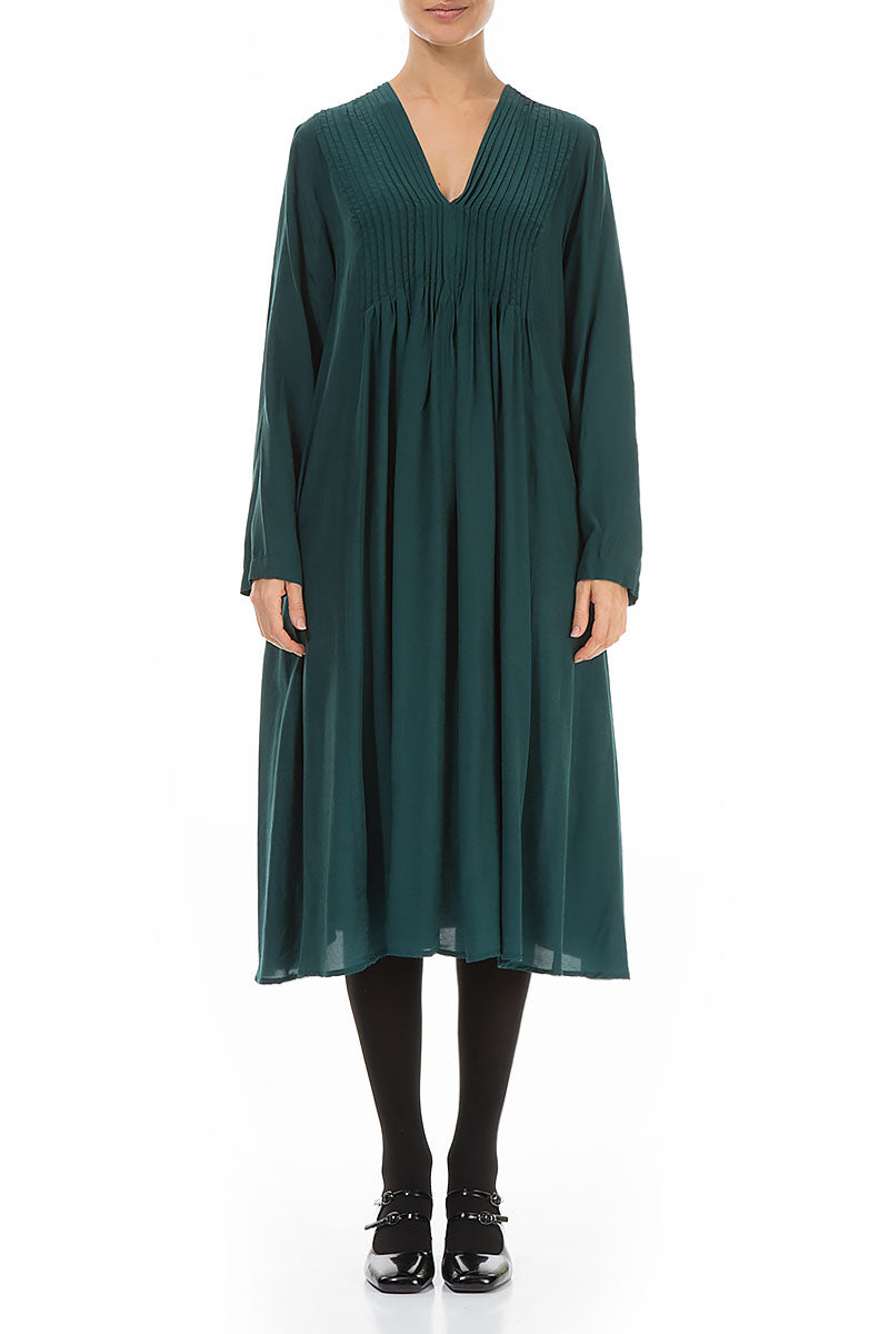 Romantic Emerald Silk Bamboo Midi Dress