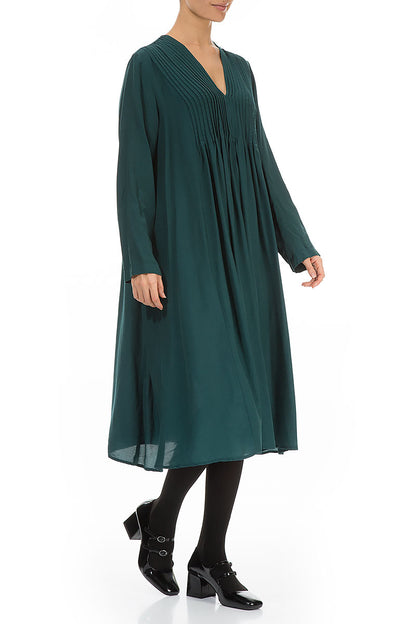 Romantic Emerald Silk Bamboo Midi Dress