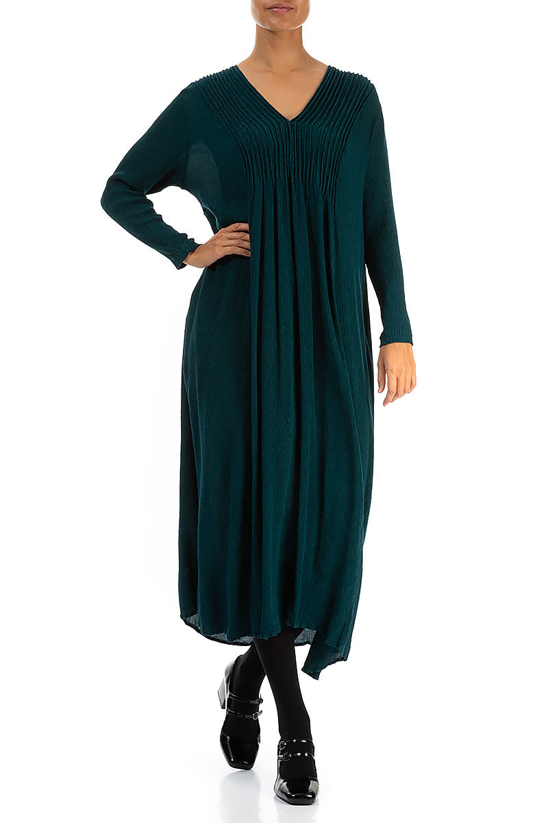 Romantic Emerald Silk Viscose Dress