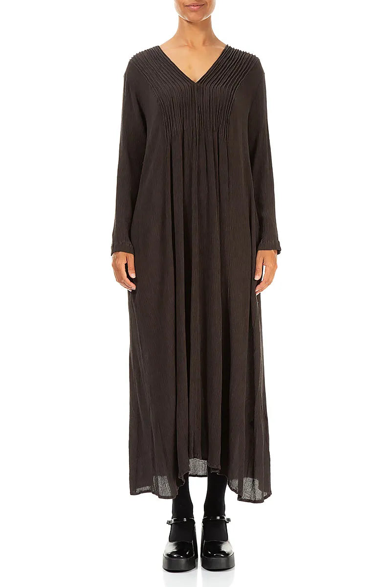 Romantic Forest Brown Silk Viscose Dress 1