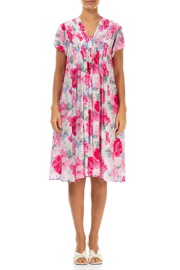 Romantic Front Tucks Peony Blossom Silk Bamboo Dress 1