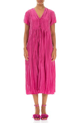 Romantic Fuchsia Crumpled Pure Silk Dress 1