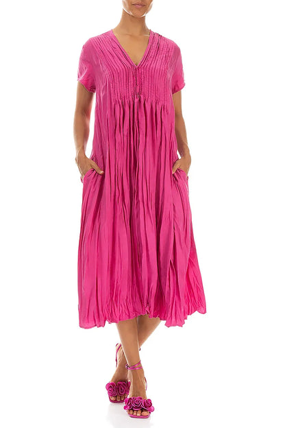 Romantic Fuchsia Crumpled Pure Silk Dress 3