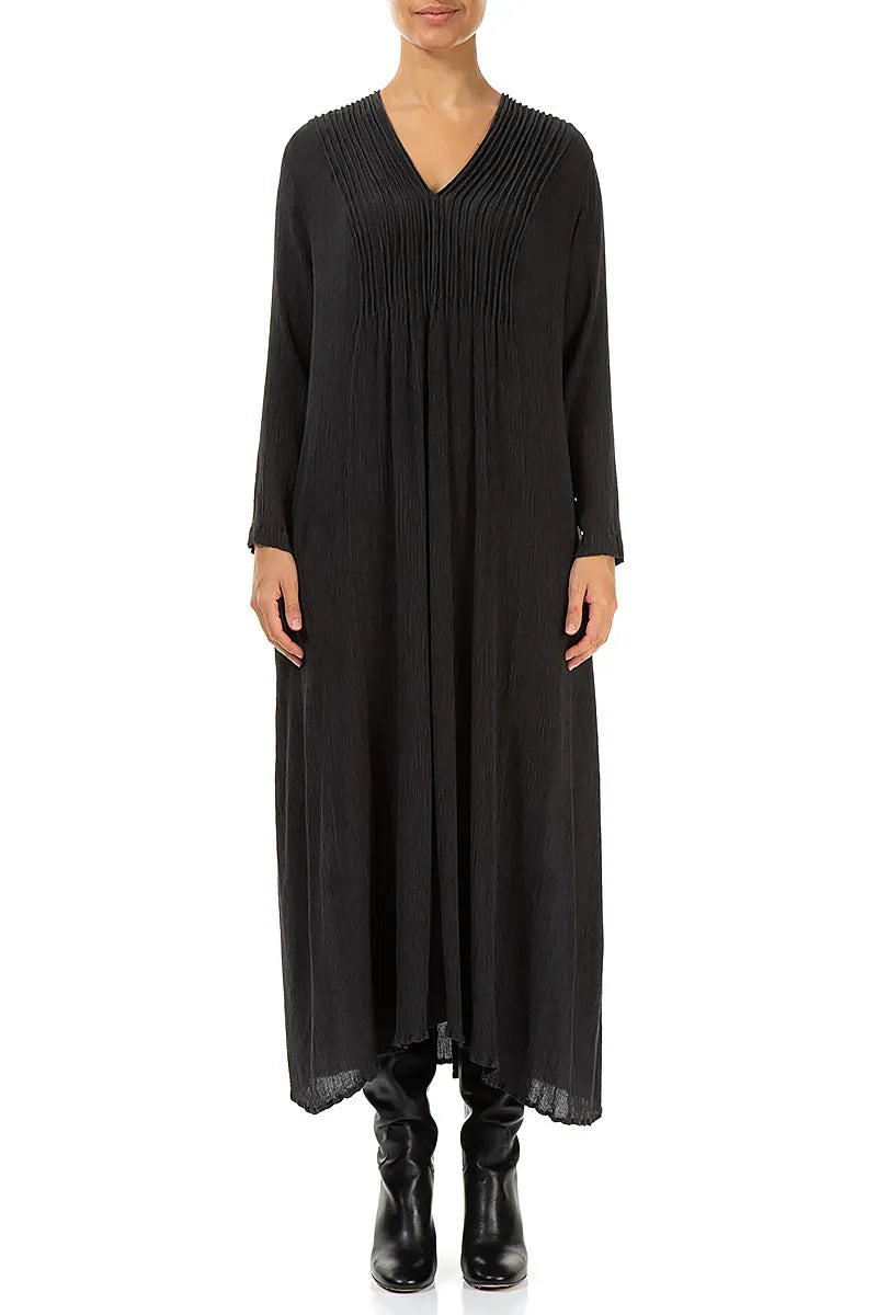 Romantic Graphite Blue Silk Viscose Dress 1