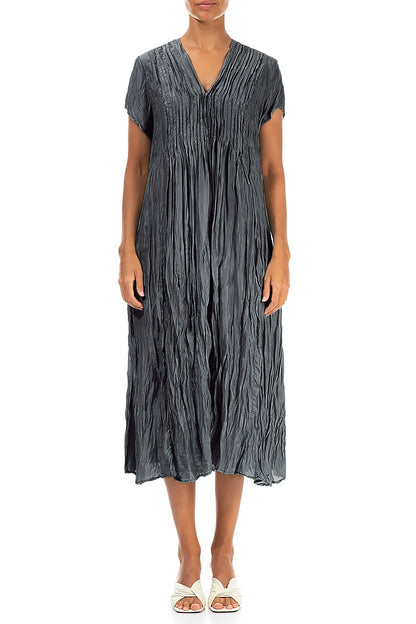 Romantic Graphite Crumpled Pure Silk Dress