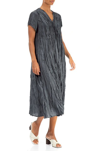 Romantic Graphite Crumpled Pure Silk Dress