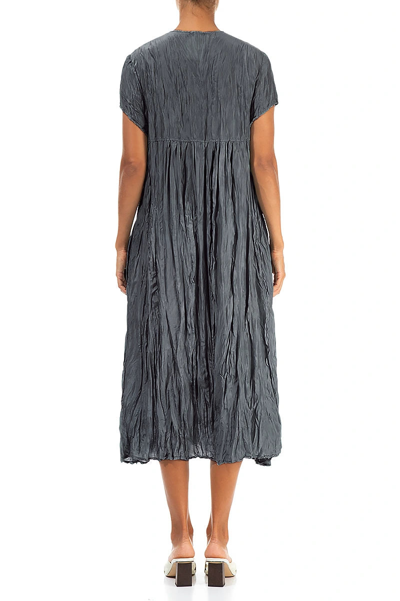 Romantic Graphite Crumpled Pure Silk Dress