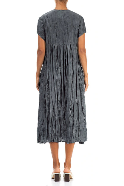 Romantic Graphite Crumpled Pure Silk Dress