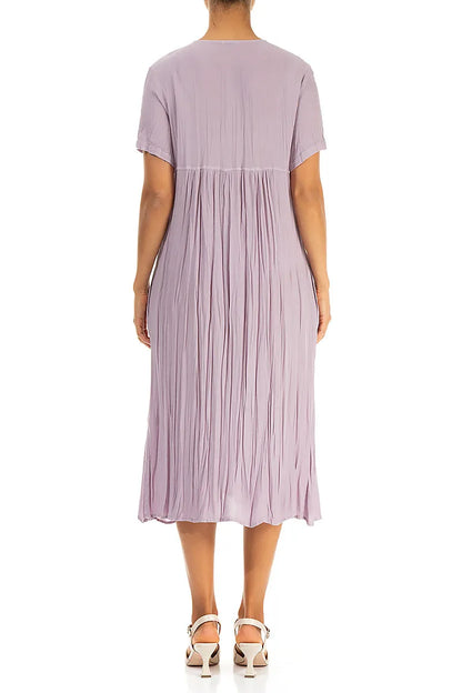 Romantic Lilac Crumpled Pure Silk Dress 2