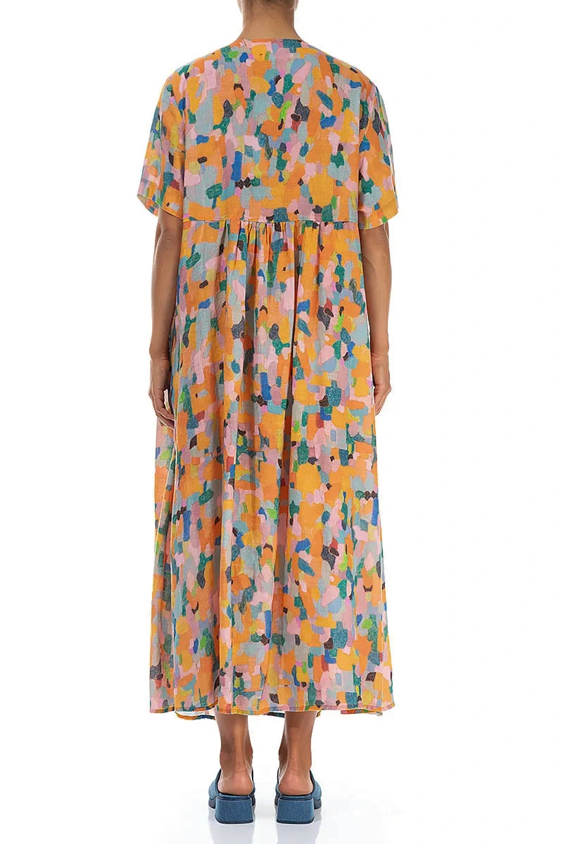 Romantic Orange Burst Linen Dress 2