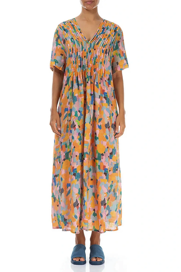 Romantic Orange Burst Linen Dress 1