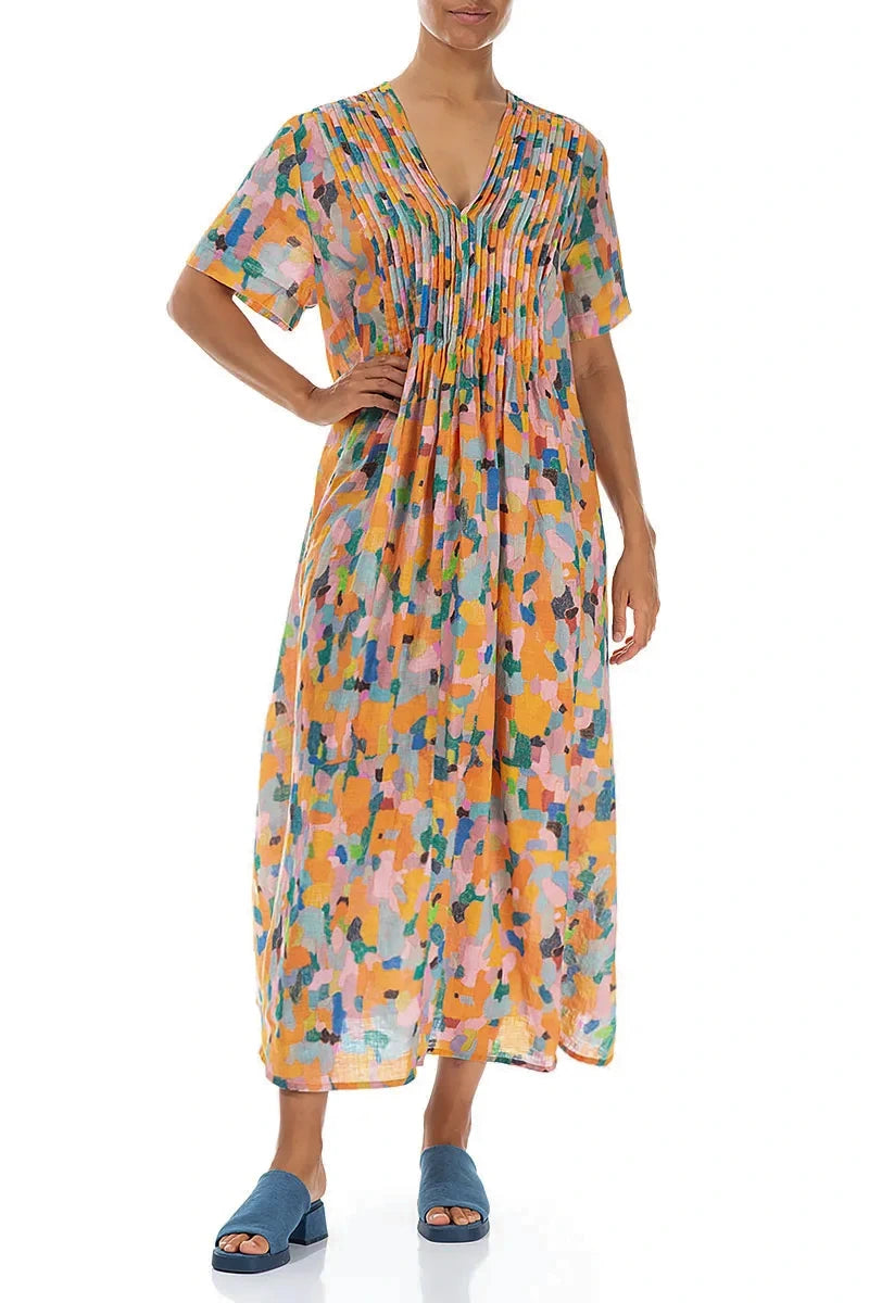Romantic Orange Burst Linen Dress 3