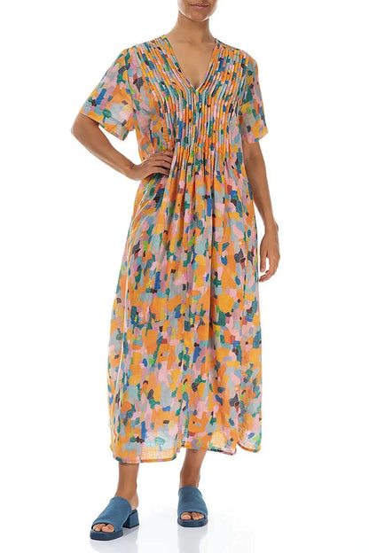 Romantic Orange Burst Linen Dress 3