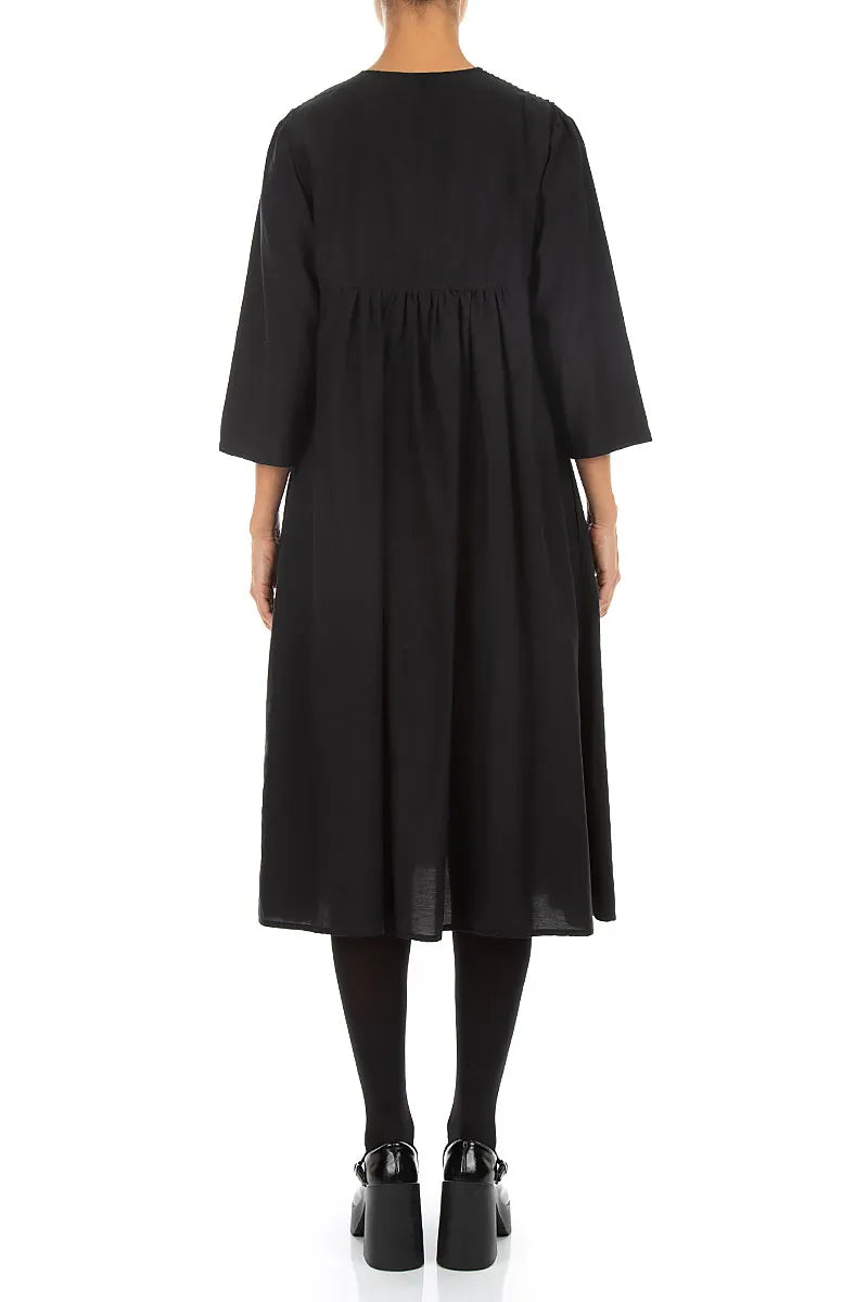 Robe romantique en soie et Bambou noirs, à plis piqués