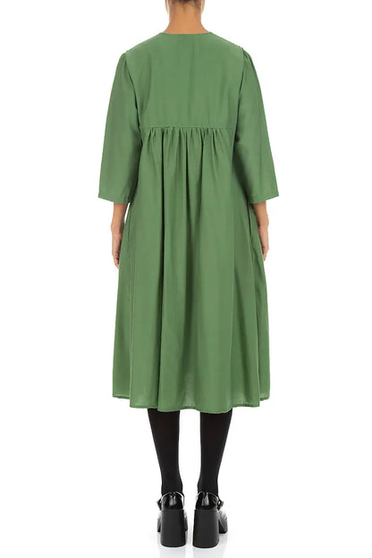 Robe romantique à plis nervurés en soie et Bambou vert trèfle