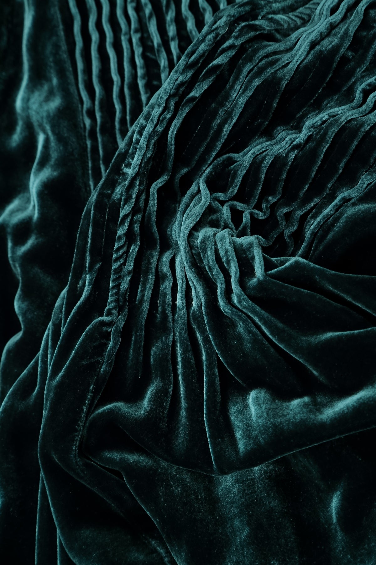 Romantic Pintuck Deep Turquoise Silk Velvet Dress