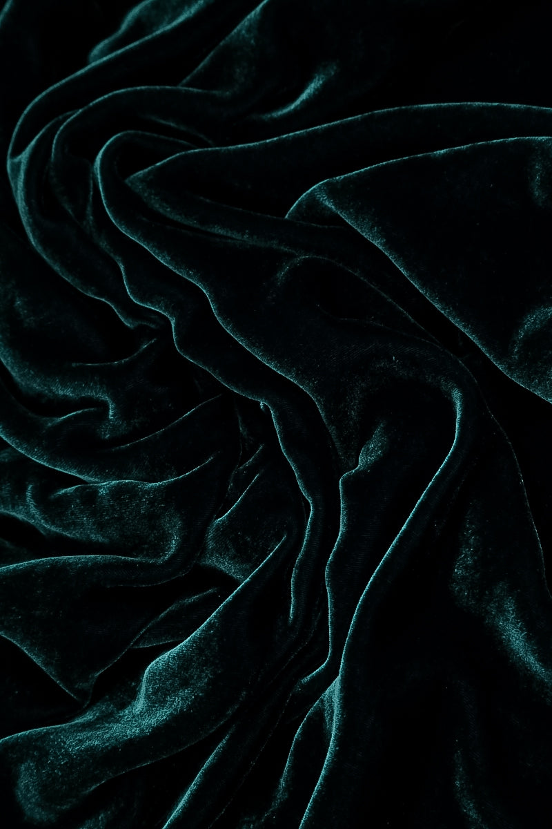 Romantic Pintuck Deep Turquoise Silk Velvet Dress