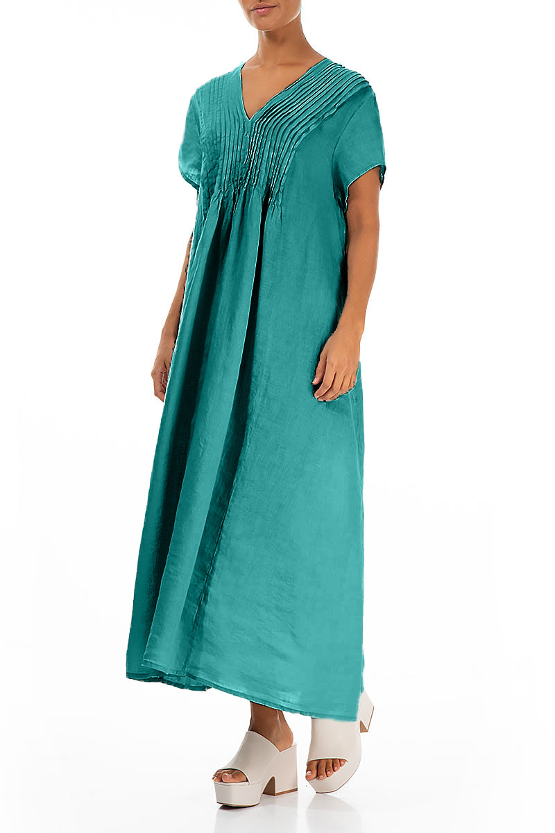 Romantic Turquoise Linen Dress 3
