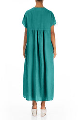 Romantic Turquoise Linen Dress 2