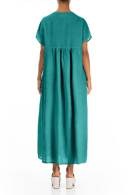 Romantic Turquoise Linen Dress 2