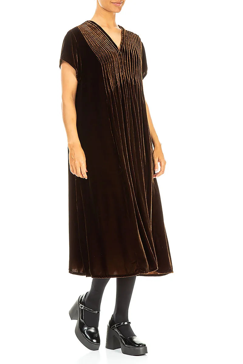 Romantic V-Neck Aged Copper Silk Velvet Dress 3