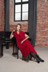 Romantic V-Neck Cherry Red Silk Velvet Dress