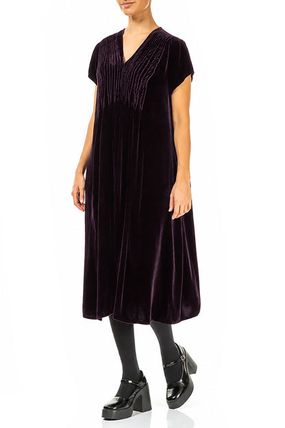 Romantic V-Neck Deep Plum Silk Velvet Dress 3