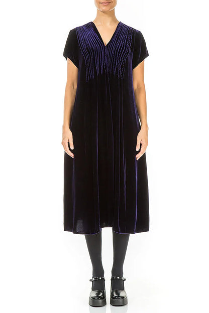 Romantic V-Neck Royal Purple Silk Velvet Dress 1