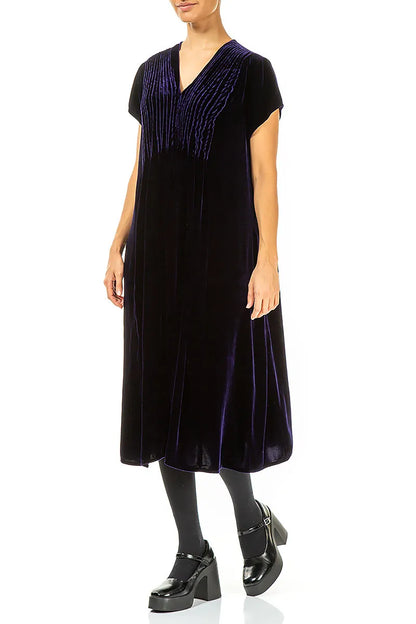 Romantic V-Neck Royal Purple Silk Velvet Dress 3