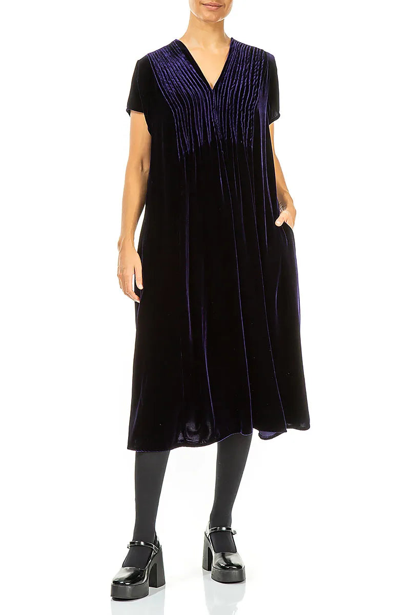 Romantic V-Neck Royal Purple Silk Velvet Dress 4