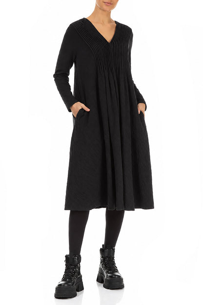 Romantisches Kleid aus Baumwolle mit V-Ausschnitt und Wellenstruktur