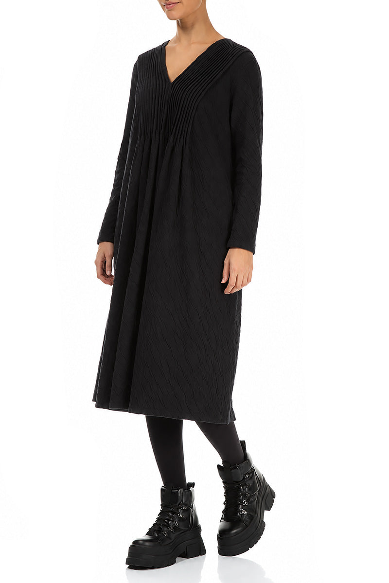 Romantisches Kleid aus Baumwolle mit V-Ausschnitt und Wellenstruktur