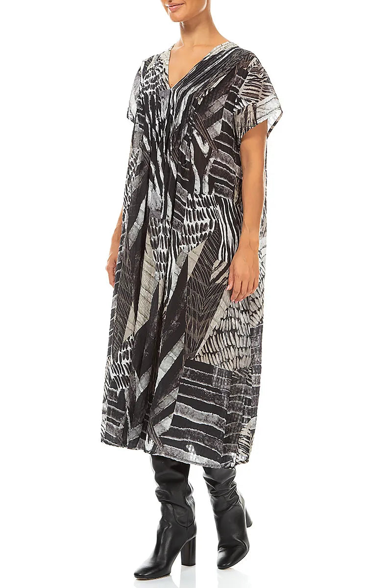Romantic Wild Ink Textured Silk Midi Dress 3